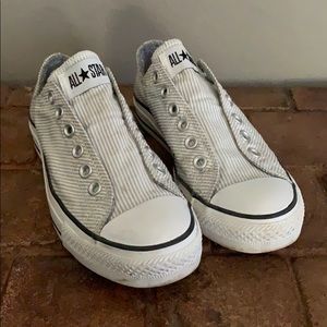 Converse women’s slip on pin stripe sneakers